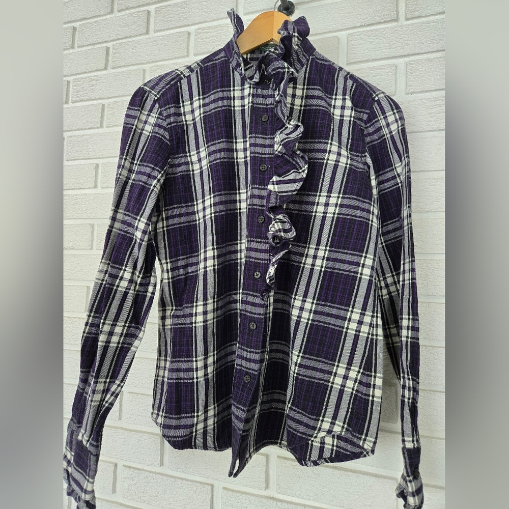 RALPH LAUREN plaid ruffle shirt size small